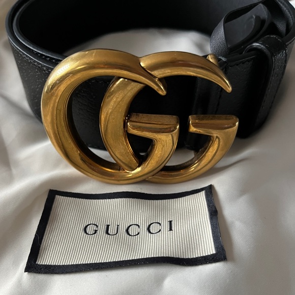 GUCCI Leather Belt w/ GOLD Double G buckle in Black - Picture 1 of 6